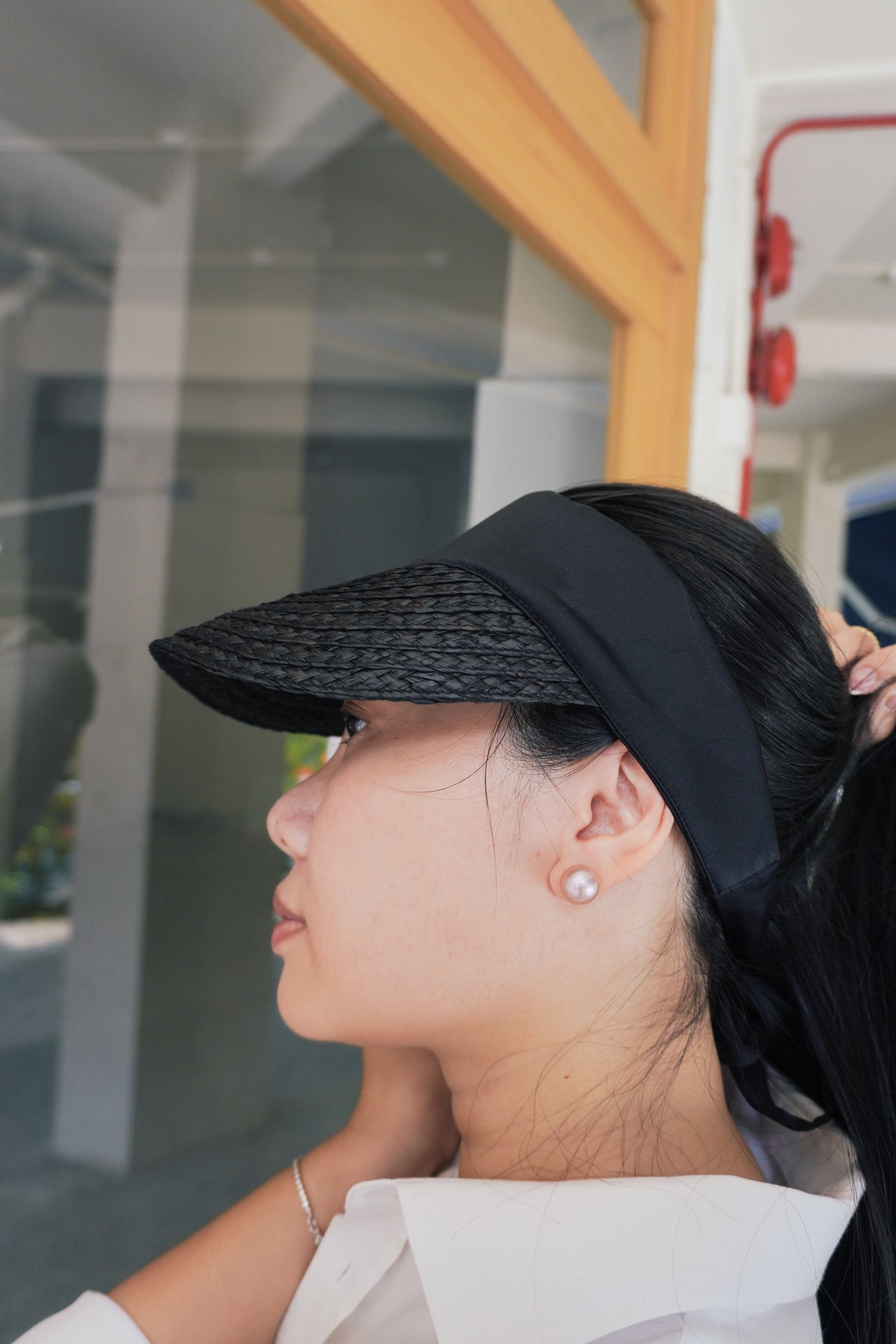 Odette Ribbon Visor in black raffia
