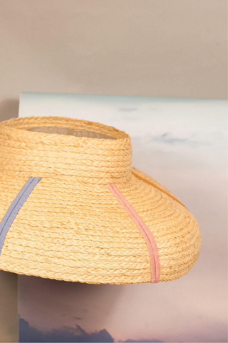 Rainbow raffia straw crownless hat with downturn brim
