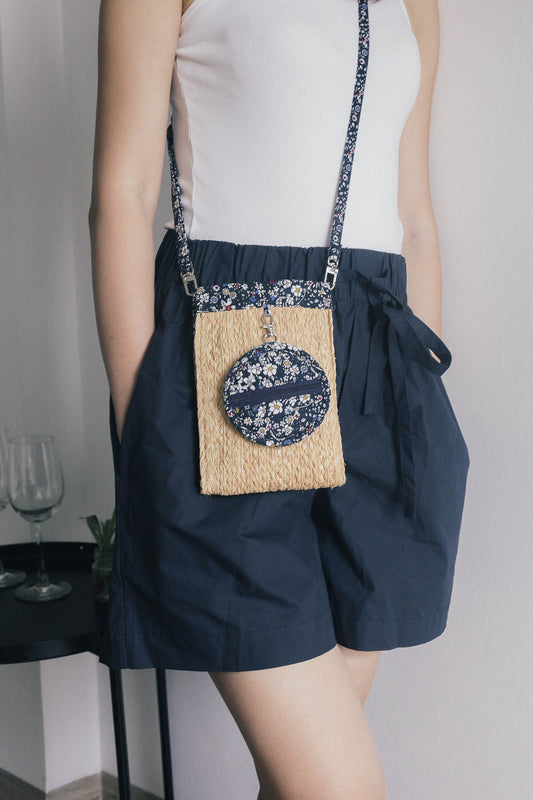 Lola raffia crossbody bag with keychain