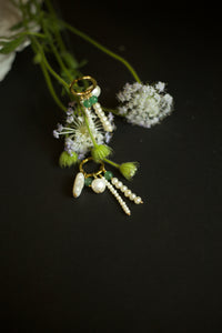 Bumblebee pearl and jade hoop drop earrings