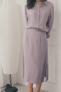 Moneypenny purple midi silk skirt