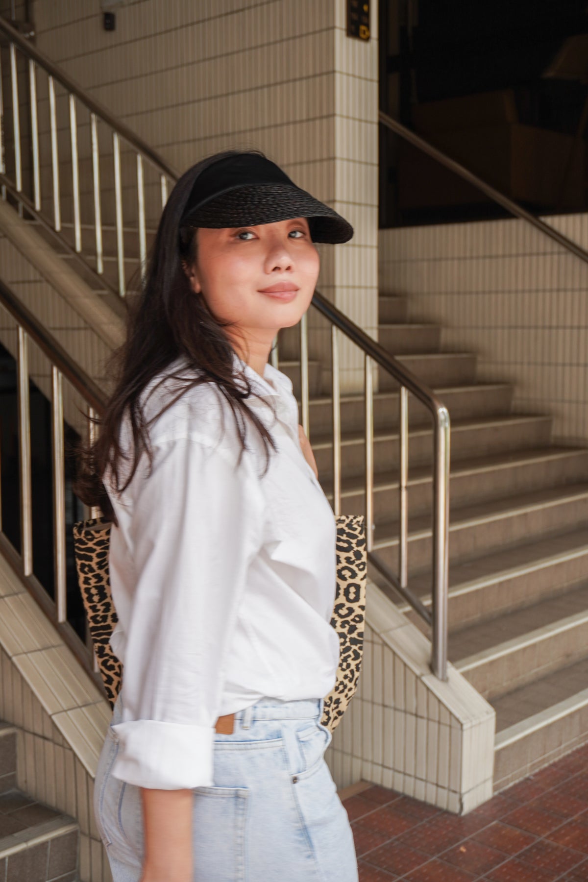 Odette Ribbon Visor in black raffia