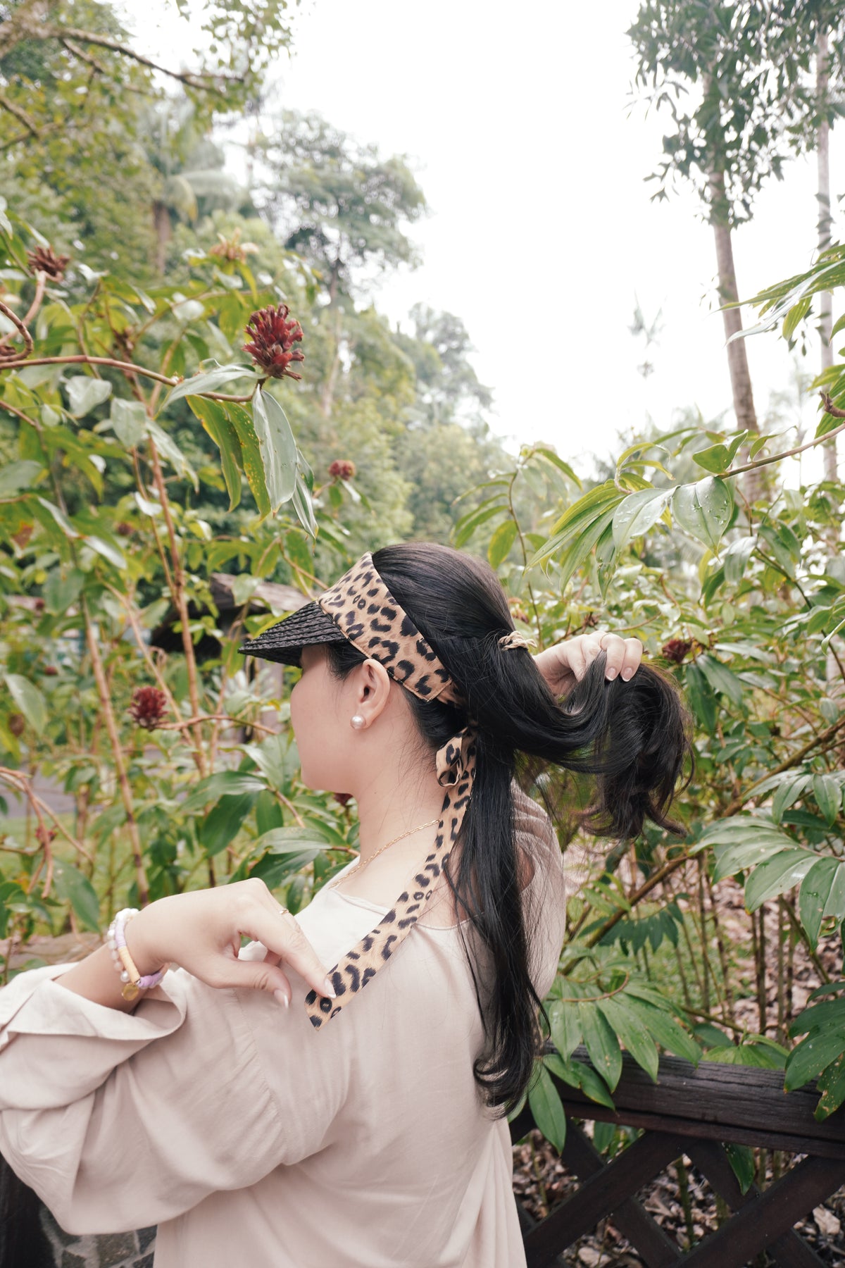 Nón Odette raffia đen da báo phiên bản giới hạn