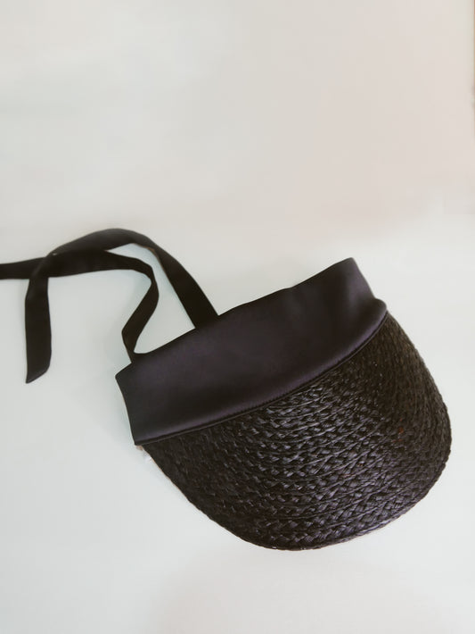 Odette Ribbon Visor in black raffia