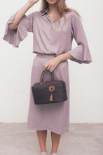 Load image into Gallery viewer, Evelyn purple silk shirt with peplum sleeves