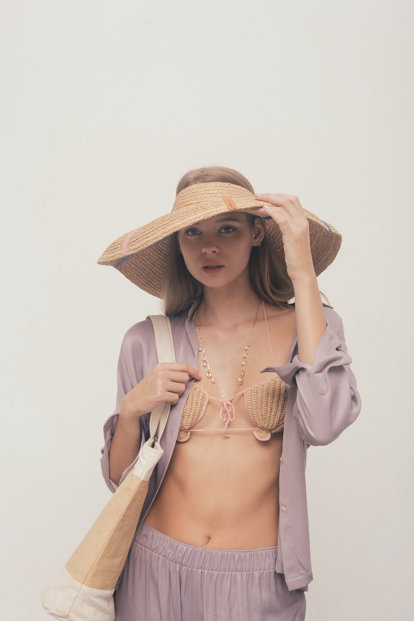 Rainbow raffia crownless hat