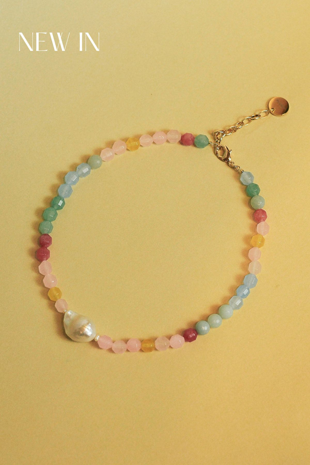 Rainbow pearl & colorful semi-precious stones necklace
