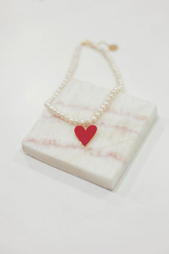 Red agate heart pearl necklace