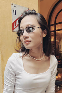 Sunset dark pink crystal, pearl and nacre mask chain/eyeglasses strap