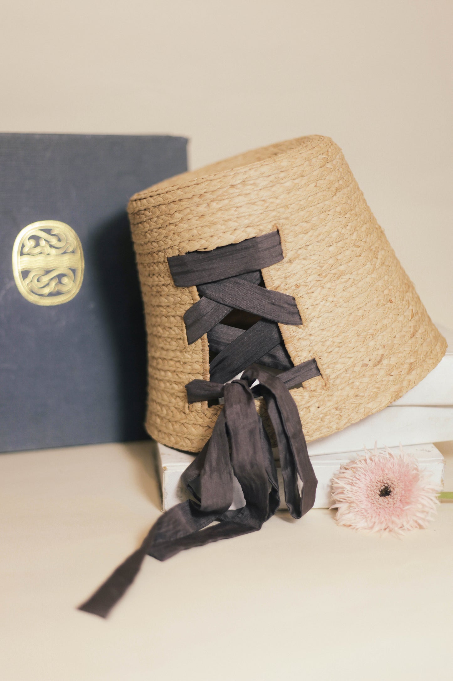 Amber raffia brimless bucket hat