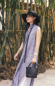 Pearly slitted-rib linen shirt dress