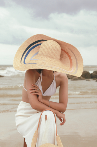 Serencio raffia hat with colorful strips