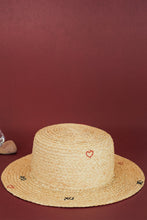 Tải hình ảnh vào Thư viện hình ảnh, Raffia boater hat in limited edition with heart and rose decoration