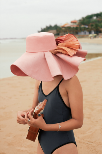 Jasper floppy hat made from silk and organza with deep crown and a wide brim layered with pure silk pleats