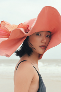 Jasper floppy hat made from silk and organza with deep crown and a wide brim layered with pure silk pleats