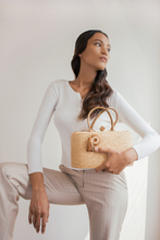 Load image into Gallery viewer, Berlodge Bag, Leinné Raffia, upcycled linen, ecoluxury bag