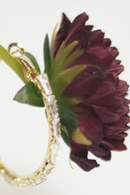Load image into Gallery viewer, Noor emerald-cut crystal pavé gold plated hoop drop earrings