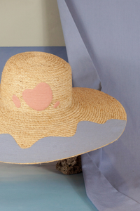 Rivedoux wide brim raffia straw hat with colored strip made from upcycled fabrics