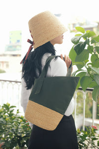 Faye mini raffia and linen bag