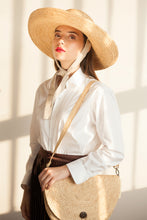 Load image into Gallery viewer, Angie wide brim raffia hat with round crown and long laces