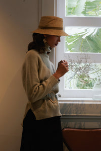 Audrey raffia fedora hat with pleats on brim