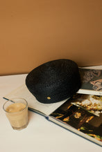Load image into Gallery viewer, Leinné black raffia beret with gold coin