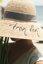 Load image into Gallery viewer, Downturn brim raffia hat with colored band and &quot;Trọn vẹn&quot; embroidery