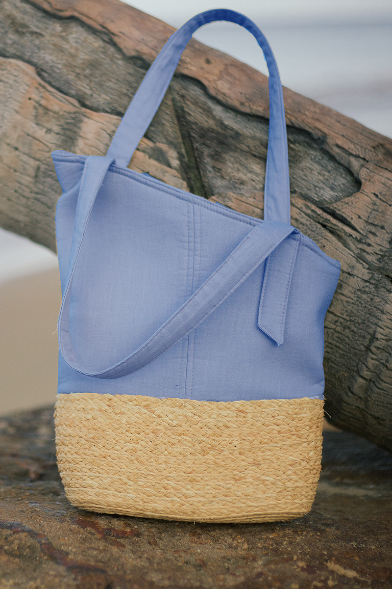 Faye mini raffia and linen bag