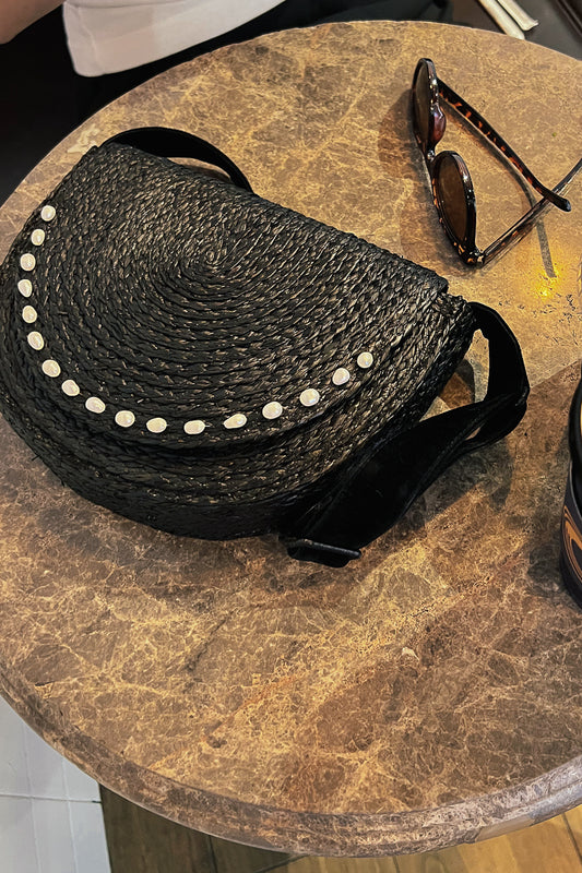 Aurora black raffia shoulder bag
