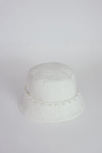 Mirae white wool tulip hat with pearls