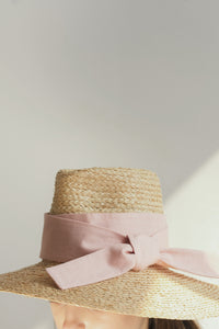 Lilou raffia fedora hat with bow tie in Exotic Pink