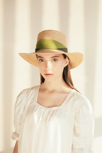 Lucyna raffia fedora hat with two-color mixed band and high crown