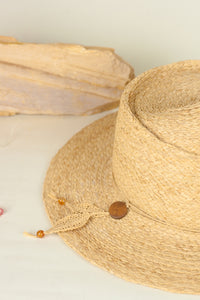 Masculin hat, Fedora hat, Reflective Pace - Resort 2020, Raffia hat with Wooden Button