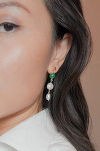Meggie long drop pearl and jade earrings