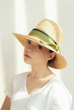 Load image into Gallery viewer, Modernist raffia classic hat with high crown and downturn brim