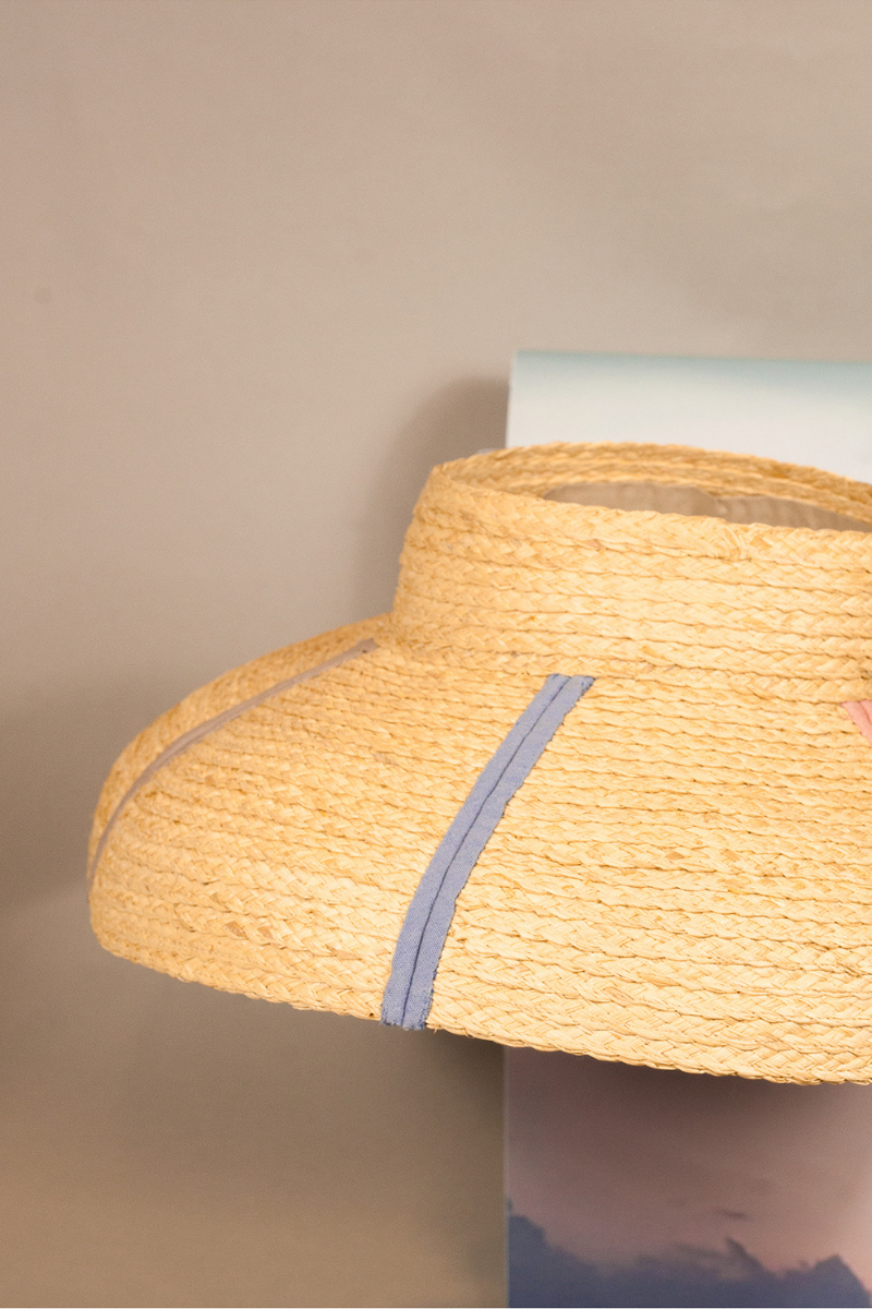 Rainbow raffia straw crownless hat with downturn brim 
