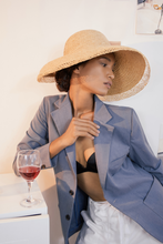 Load image into Gallery viewer, Tivoli raffia straw hat with asymetric crown and downturn brim