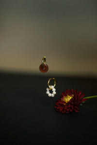Yummy donut mismatched earrings from pearls and carnelian