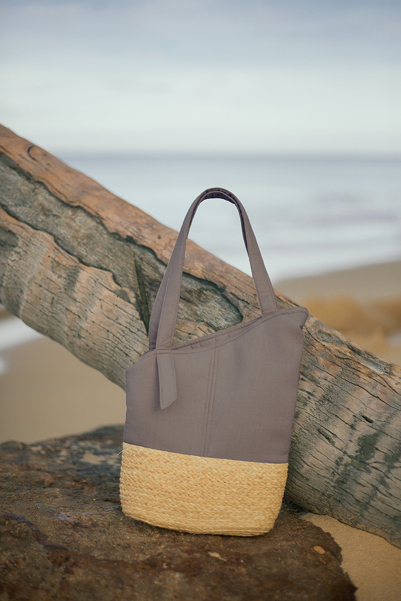 Faye mini raffia and linen bag