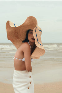 Pearl Detailed Weaved Straw Raffia Large Brim Hat, The Moon Coven